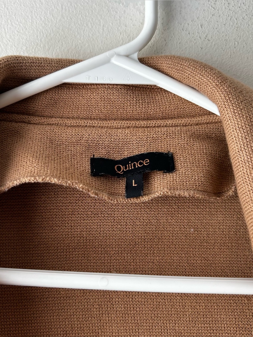 Quince 100% Organic Cotton Knit Blazer Sweater Jacket Camel Tan Large - Picture 5 of 9